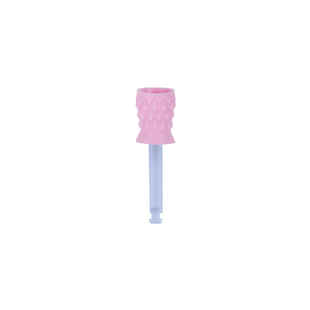 Gummikopper med RA-mandril (plastic) for tannrens. Soft Pink. 100 stks