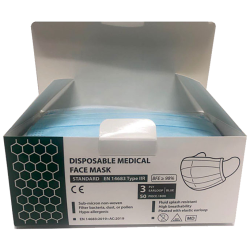 Medisinske munnbind med strikk. 3-lag. Latexfri. 99,6% filtrering. 40 esker a 50 stks.